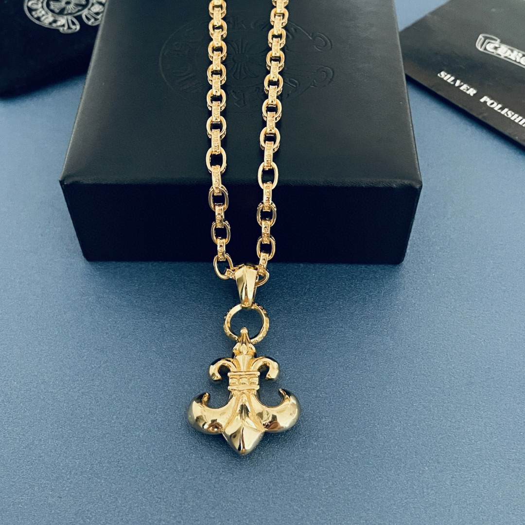 原單Chrome Hearts克羅心飾品 黃金色MINI童軍花吊墜 PAPER CHAIN字母項鍊