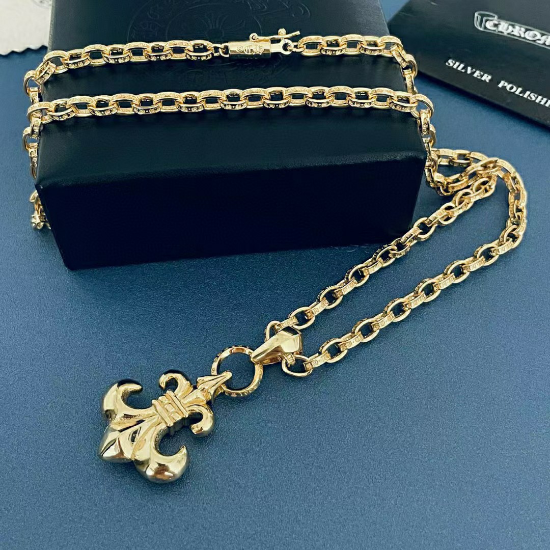 原單Chrome Hearts克羅心飾品 黃金色MINI童軍花吊墜 PAPER CHAIN字母項鍊
