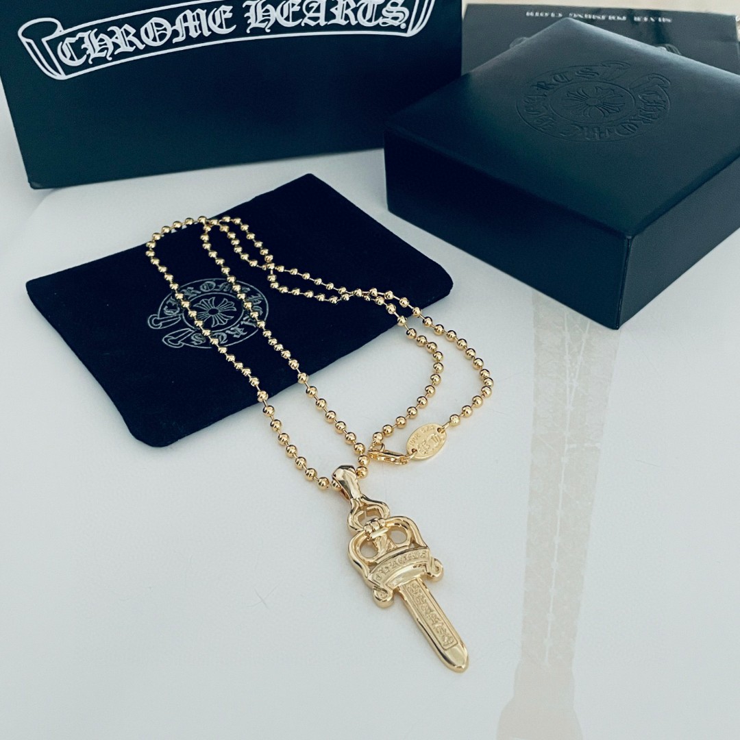 原單Chrome Hearts克羅心飾品 黃金色寶劍/匕首吊墜項鍊