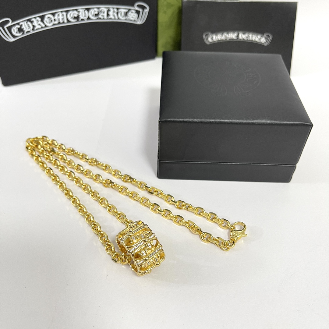 複刻Chrome Hearts克羅心飾品 黄金色墳墓/葬墓十字架戒指吊墜項鍊