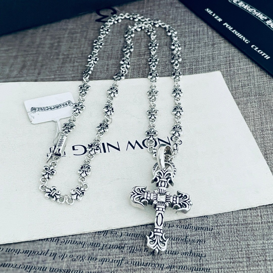 複刻専櫃Chrome Hearts克羅心飾品 FILIGREE火焰十字架吊墜船錨童軍花項鍊