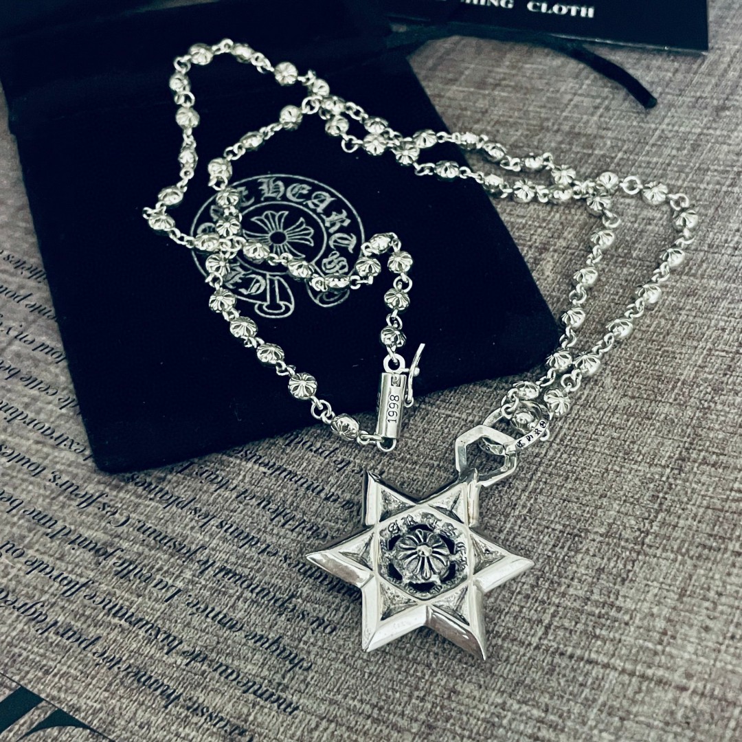 高仿Chrome Hearts克羅心飾品 Star David六芒星吊墜十字球項鍊