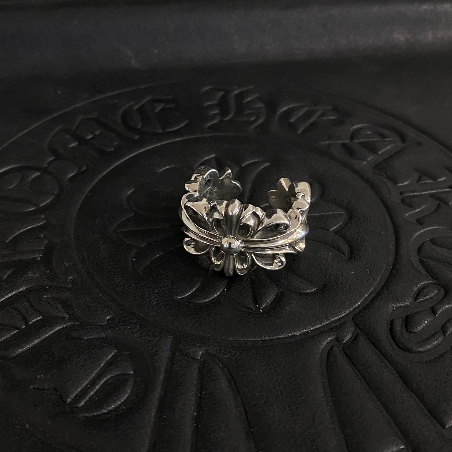 専櫃複刻Chrome Hearts克羅心飾品 雙十字花Floral開口戒指