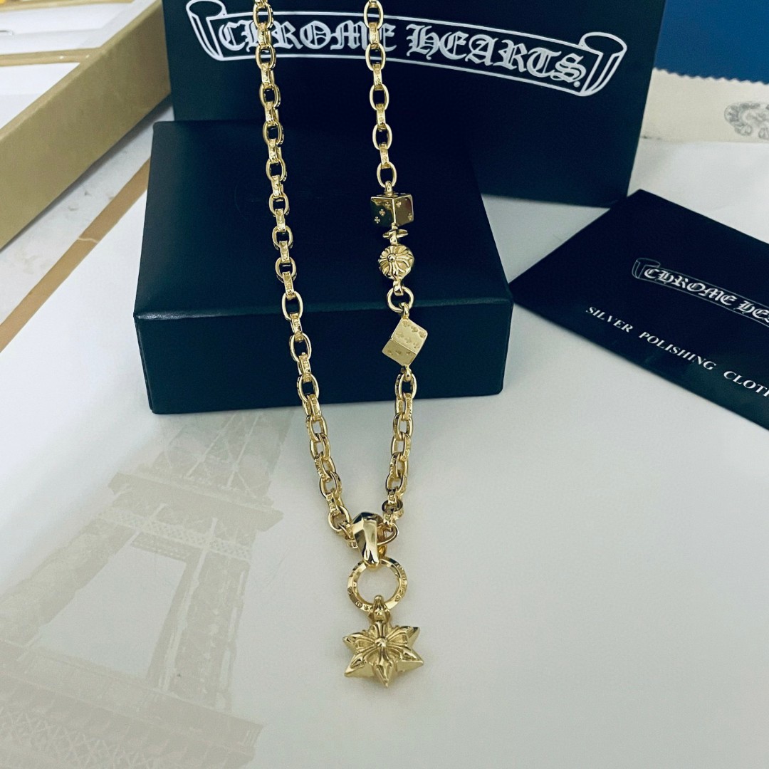 原單Chrome Hearts克羅心飾品 黃金色MINI六芒星吊墜 Paper Chain字母骰子項鍊