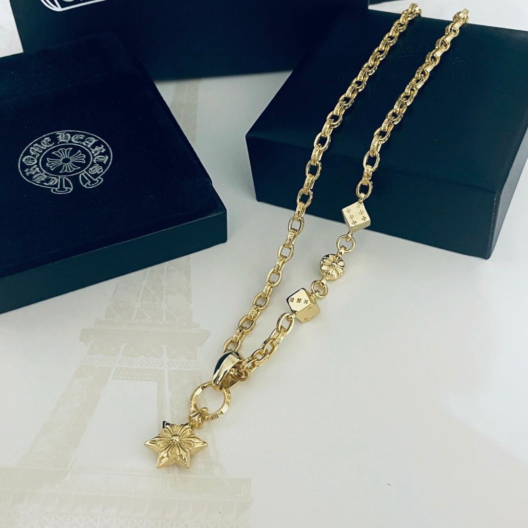 原單Chrome Hearts克羅心飾品 黃金色MINI六芒星吊墜 Paper Chain字母骰子項鍊