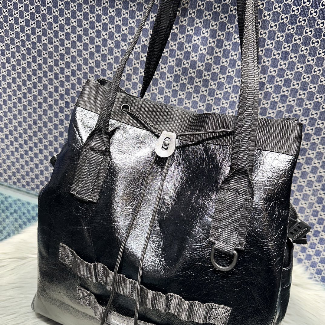 原單複刻balenciaga巴黎世家 Army中號黑色細紋牛皮革托特包