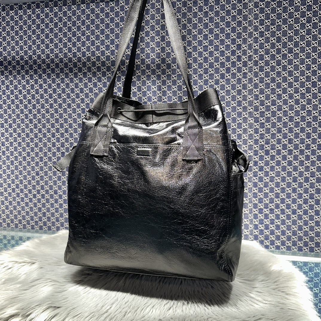 原單複刻balenciaga巴黎世家 Army中號黑色細紋牛皮革托特包