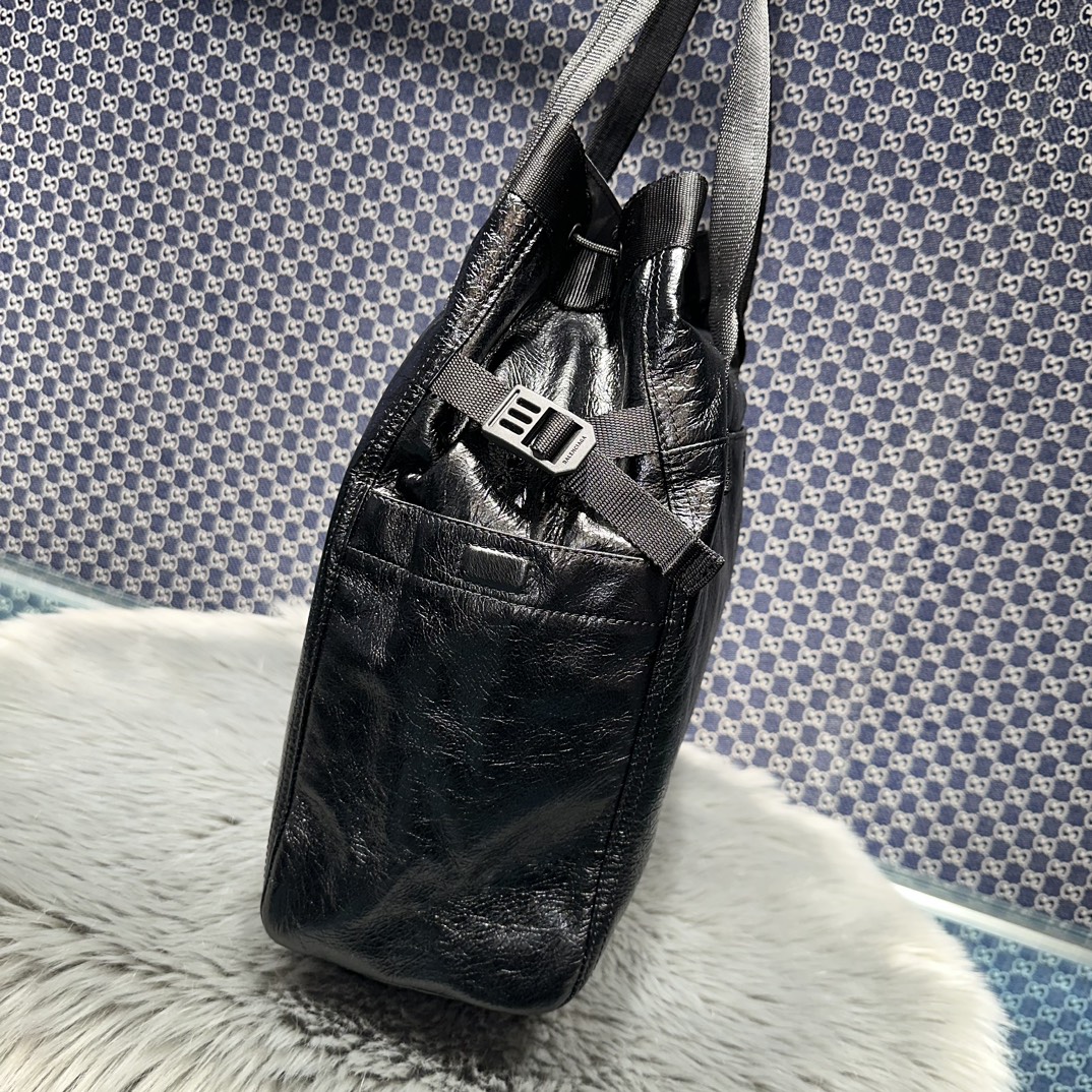 原單複刻balenciaga巴黎世家 Army中號黑色細紋牛皮革托特包