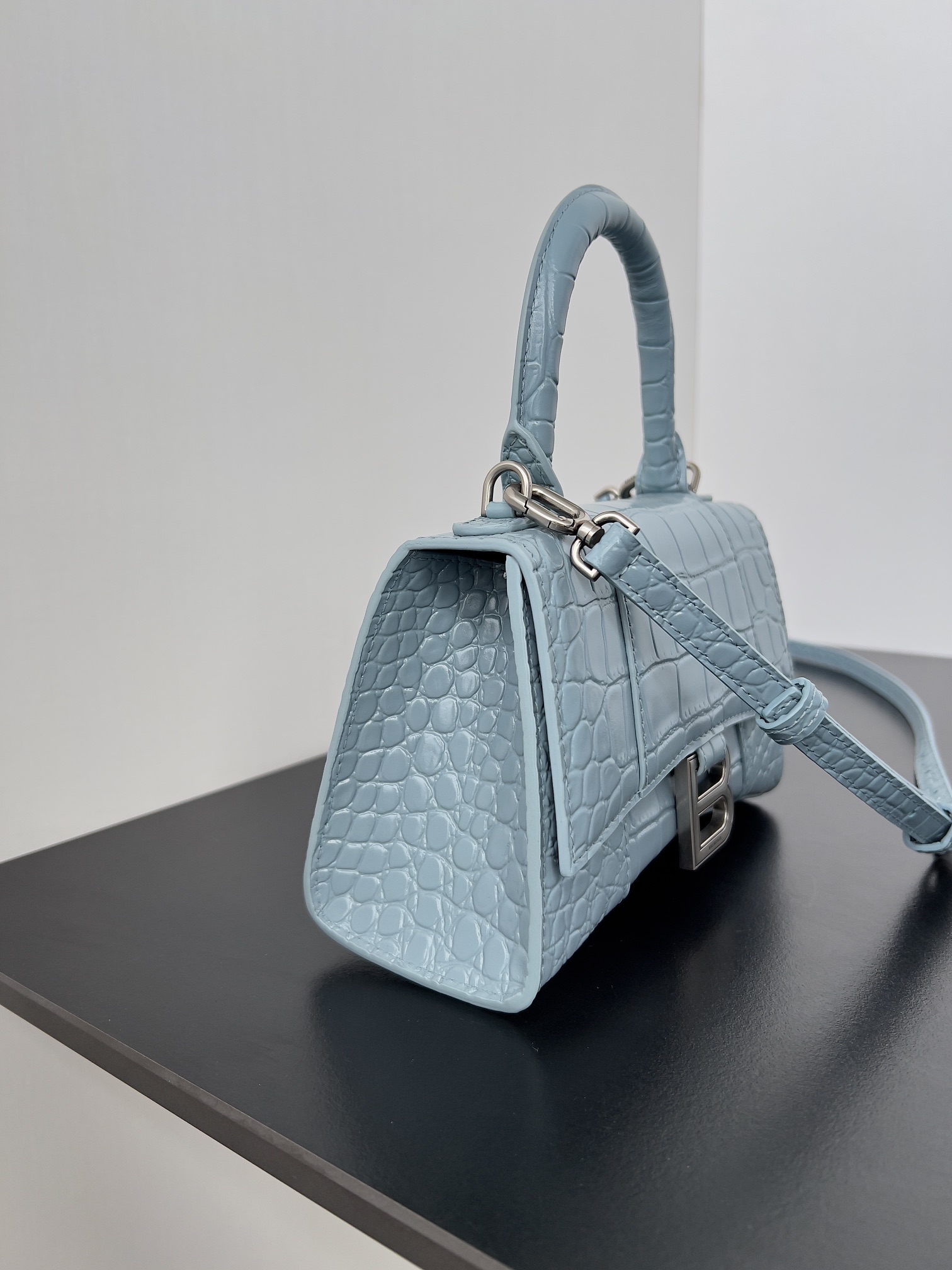 原單複刻balenciaga巴黎世家 HOURGLASS 加小號鱷魚紋壓紋手提包
