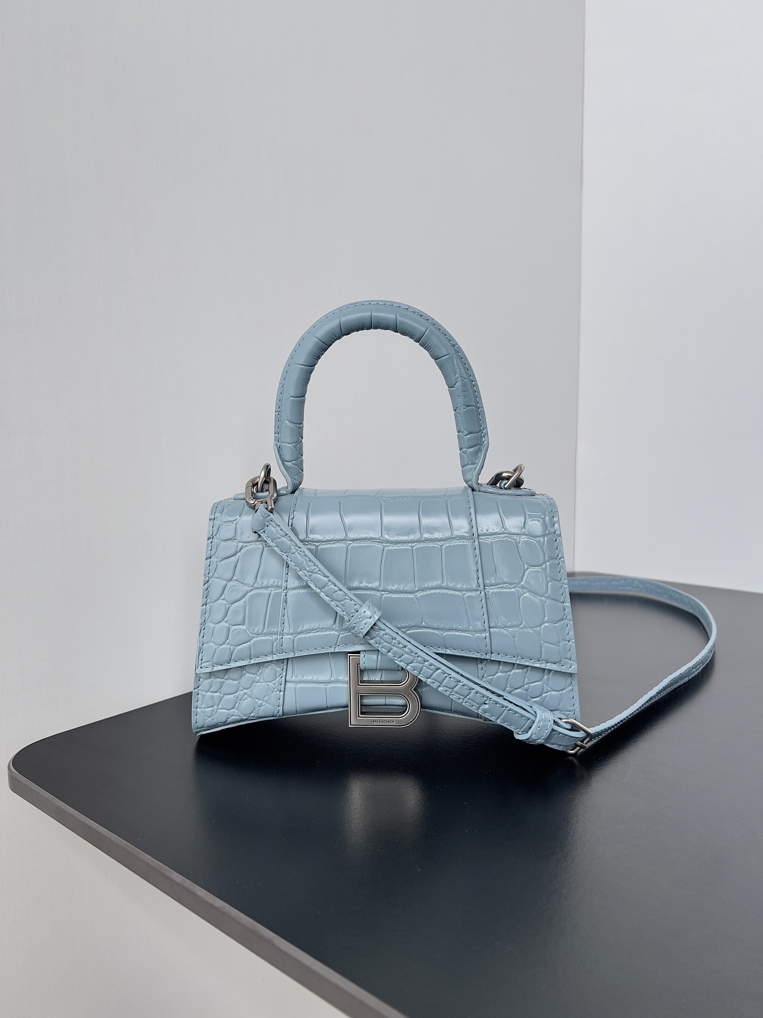 原單複刻balenciaga巴黎世家 HOURGLASS 加小號鱷魚紋壓紋手提包