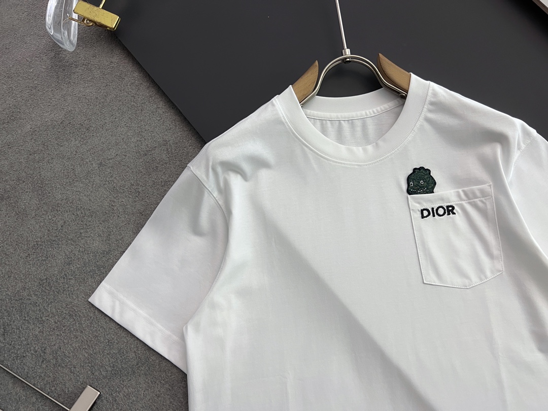 新品高仿精品衣服DIOR圓領短袖T恤純棉 白色
