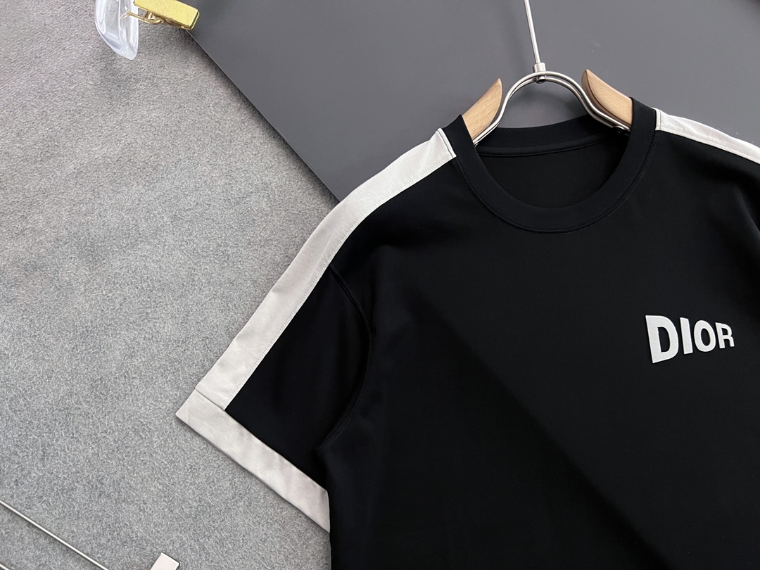 DIOR高仿精品衣服圓領段總純棉T恤 黑色