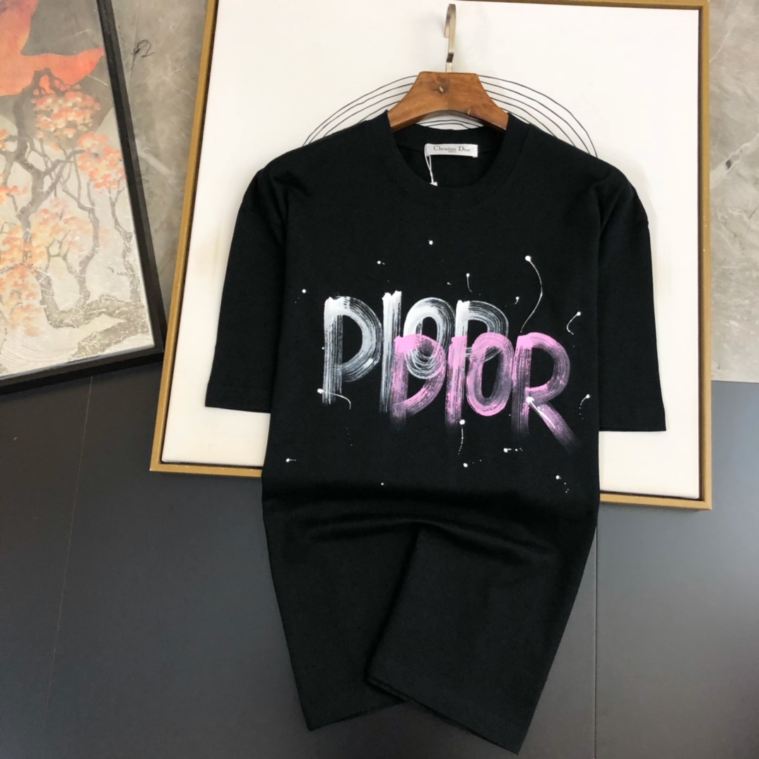 DIOR迪奧高仿衣服夏季印花短袖圓領T恤男女同款 白色