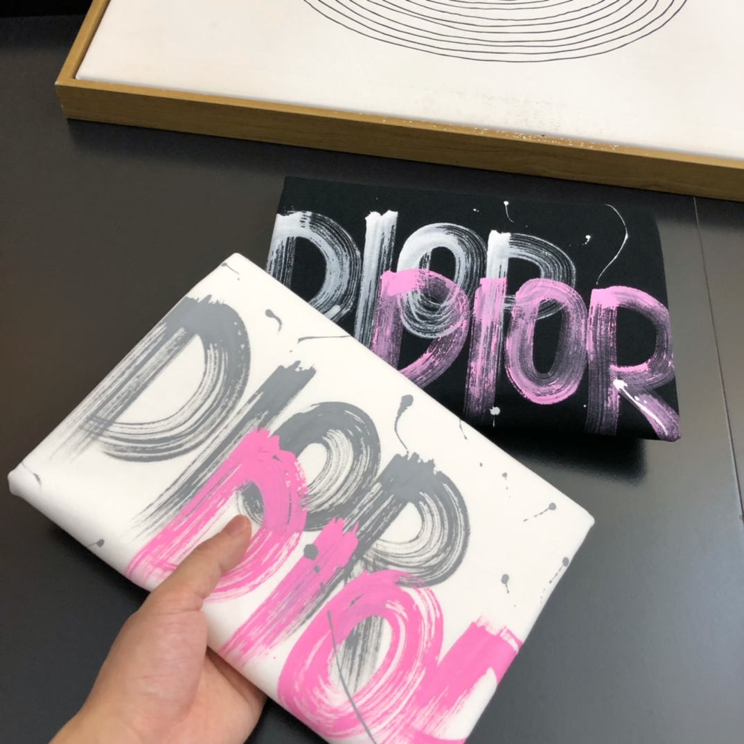 DIOR迪奧高仿衣服夏季印花短袖圓領T恤男女同款 白色