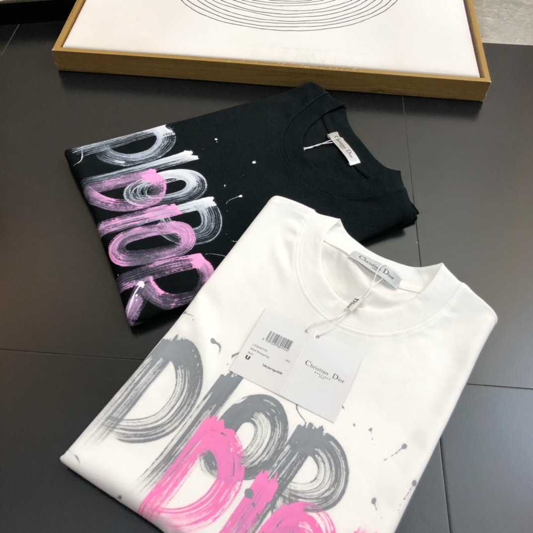 DIOR迪奧高仿衣服夏季印花短袖圓領T恤男女同款 白色