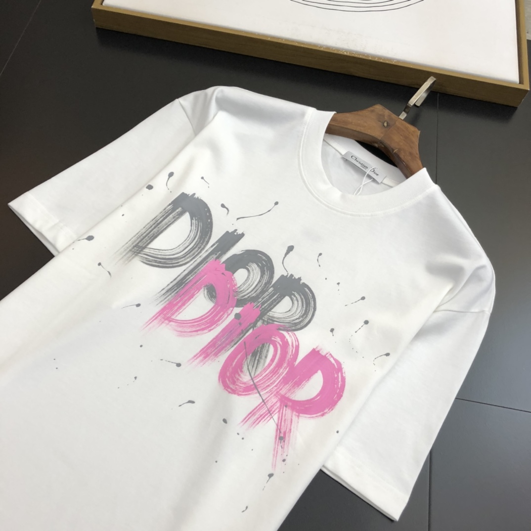 DIOR迪奧高仿衣服夏季印花短袖圓領T恤男女同款 白色