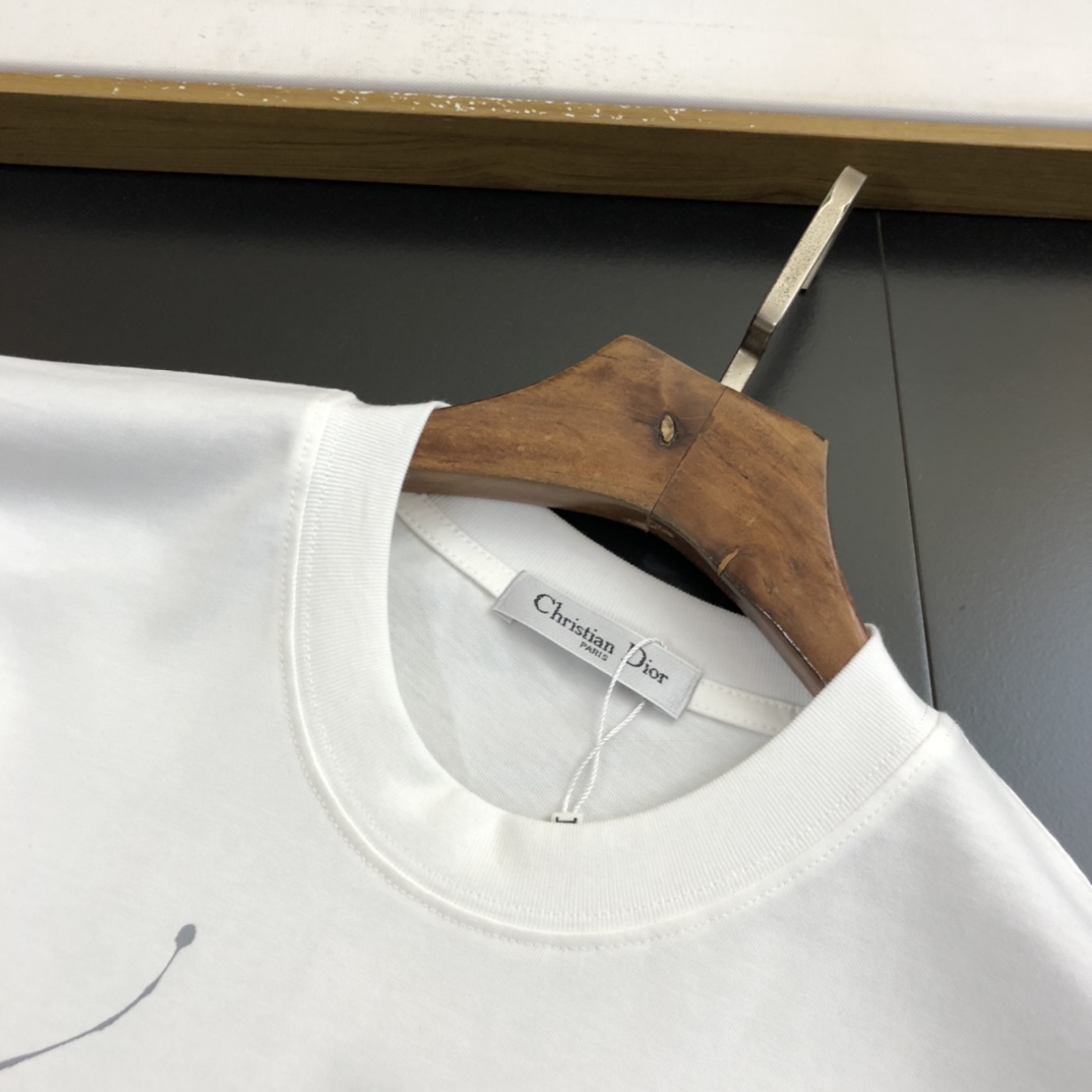 DIOR迪奧高仿衣服夏季印花短袖圓領T恤男女同款 白色