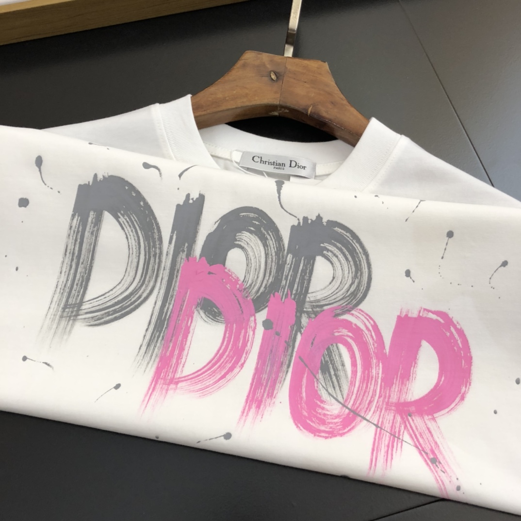 DIOR迪奧高仿衣服夏季印花短袖圓領T恤男女同款 白色