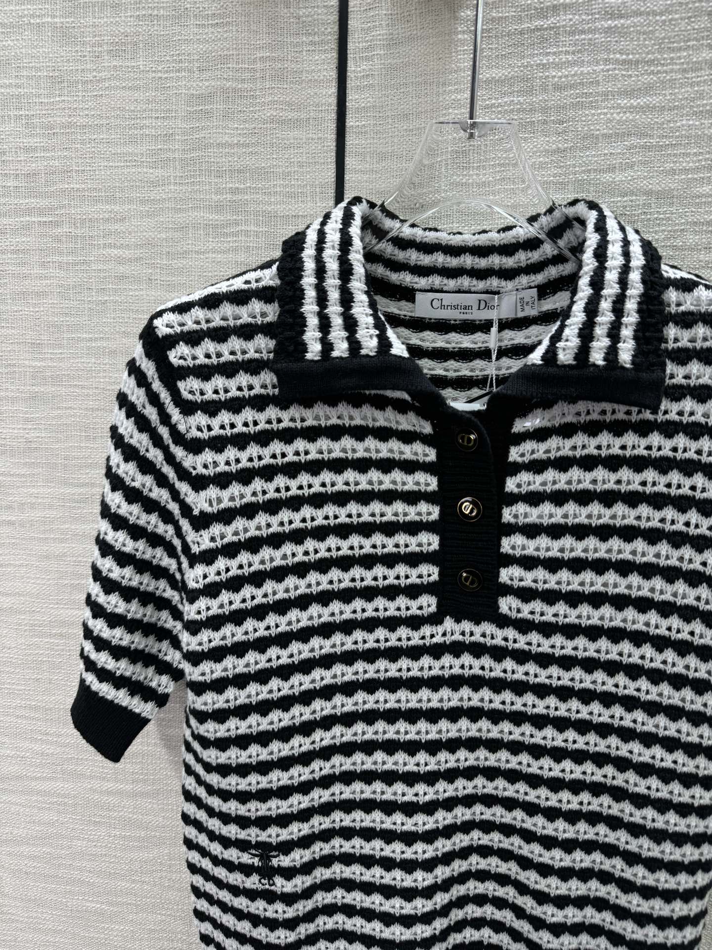 撞色領口高品質DIOR精品原單A貨條紋T恤