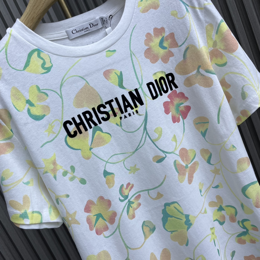 YB絲光棉材質DIOR高仿迪奧圓領印花女款T恤