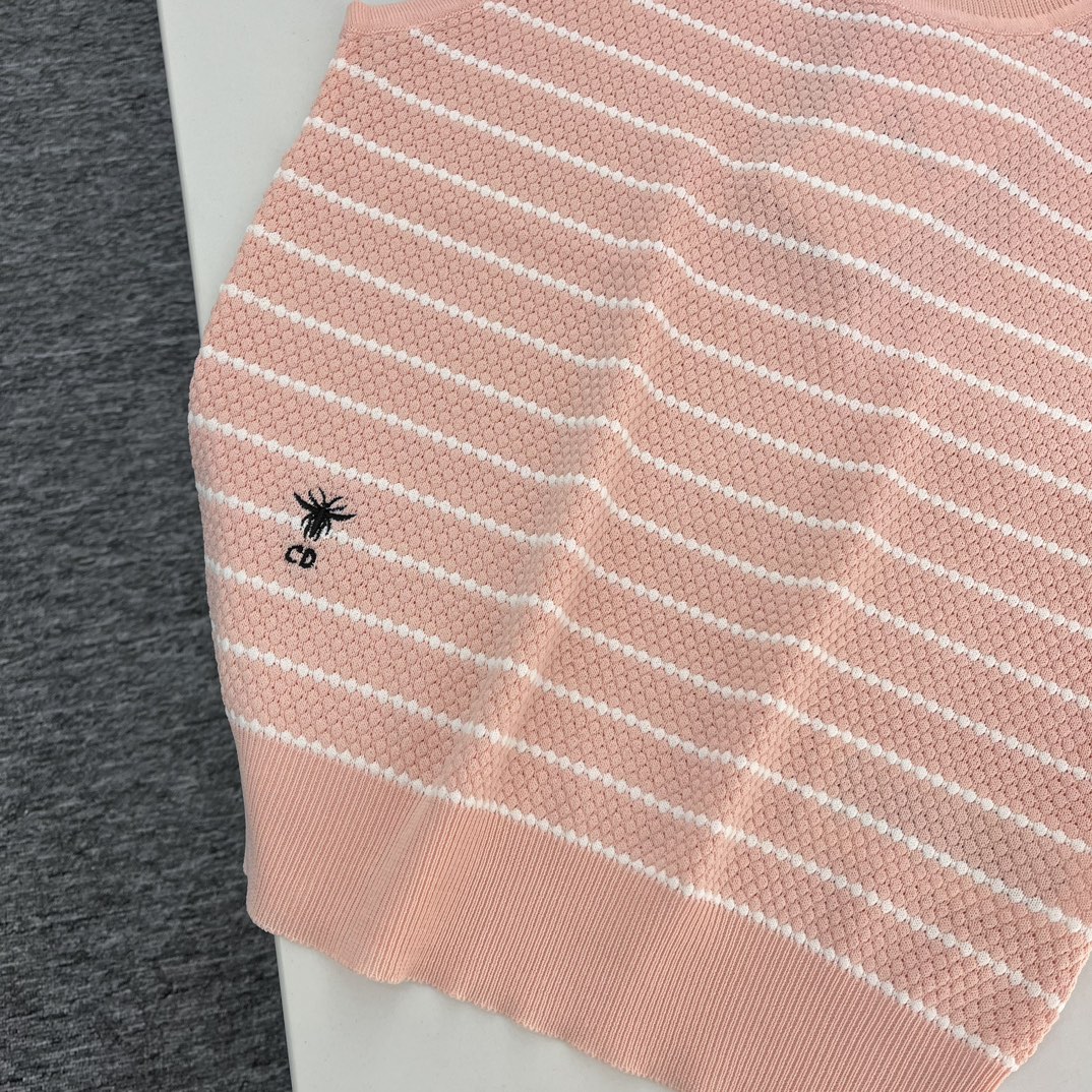DIOR2024新品刺繡條紋背心 透氣行好 女款無袖粉色背心