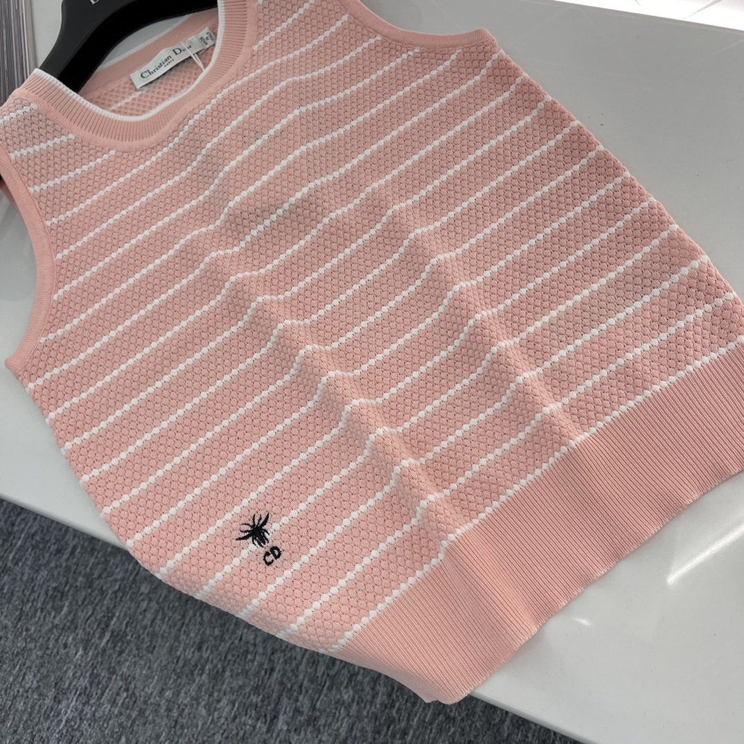 DIOR2024新品刺繡條紋背心 透氣行好 女款無袖粉色背心