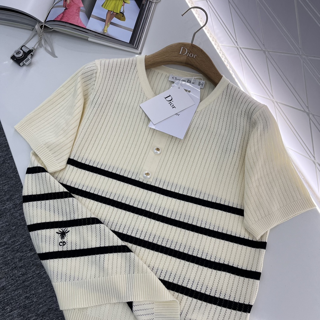 DIOR新品高仿女款衣服條紋針織T恤