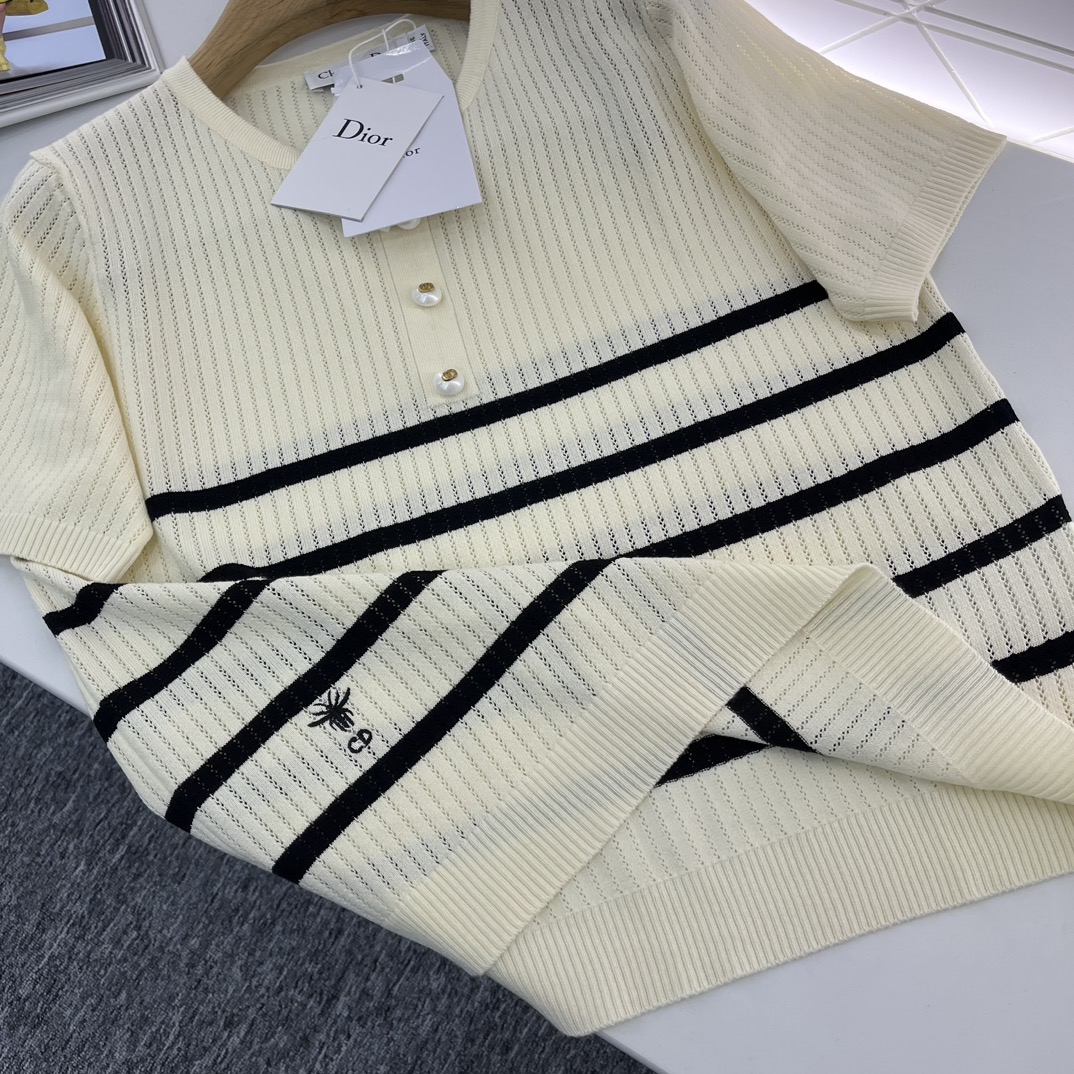 DIOR新品高仿女款衣服條紋針織T恤