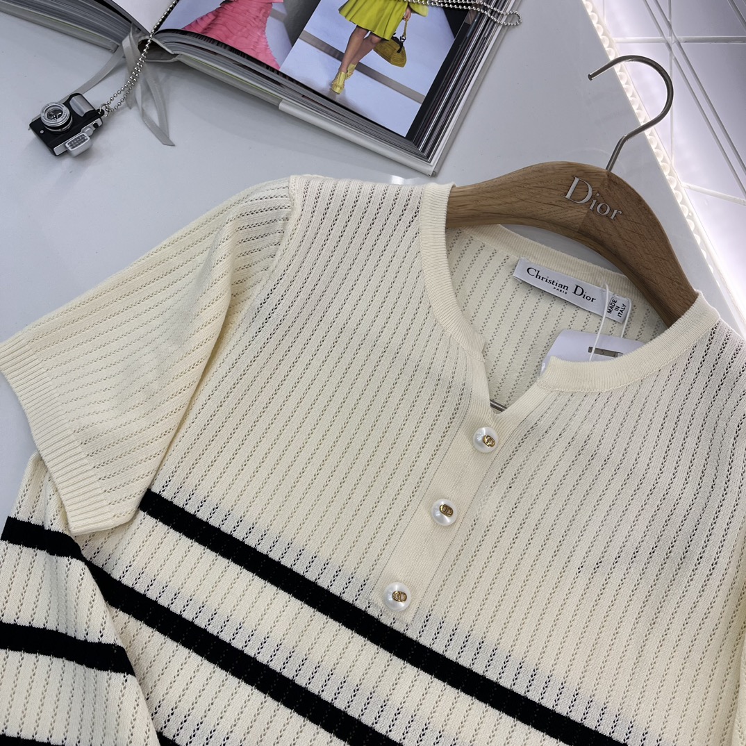 DIOR新品高仿女款衣服條紋針織T恤