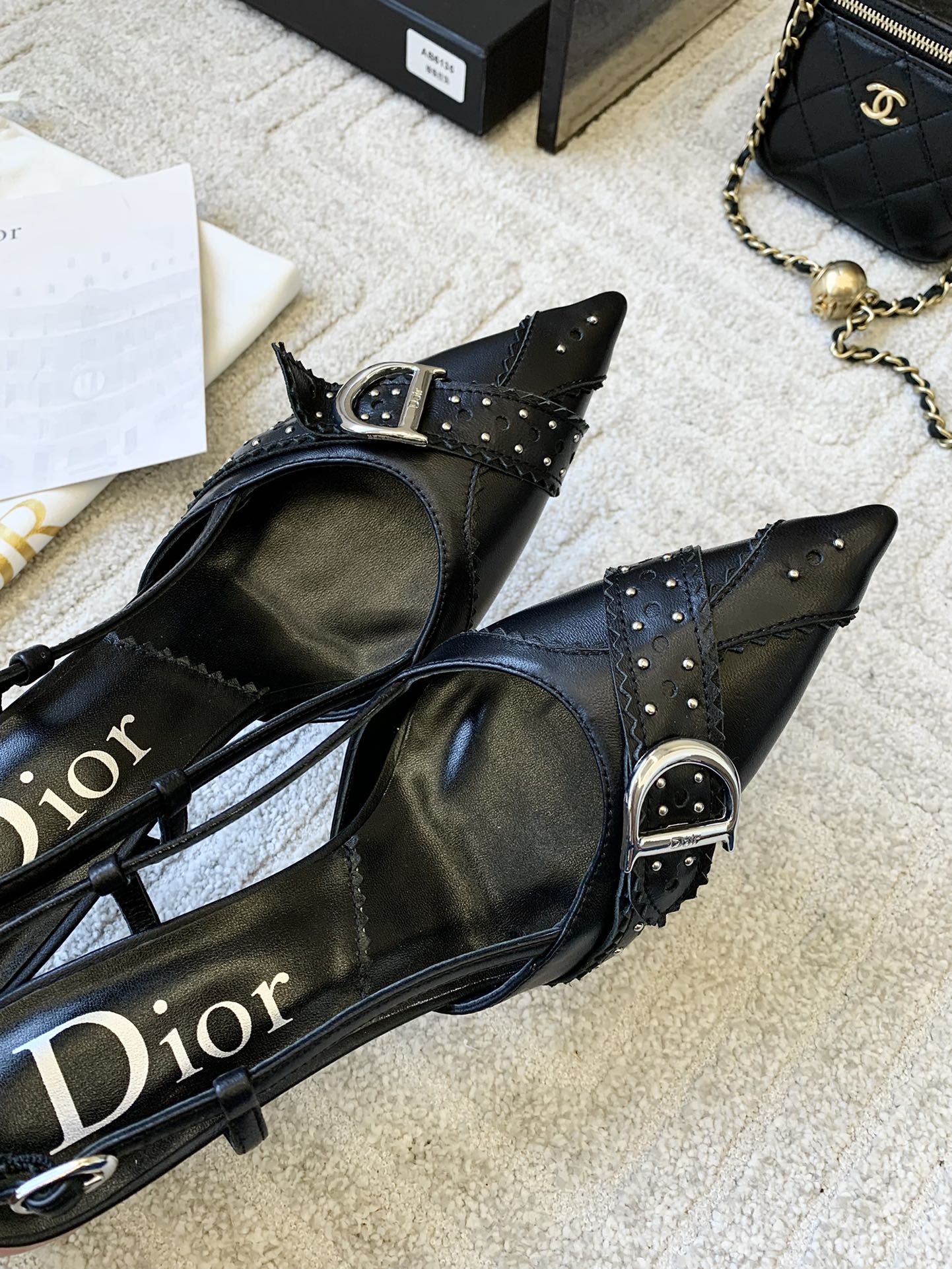 DIOR高仿尖頭後帶高跟鞋