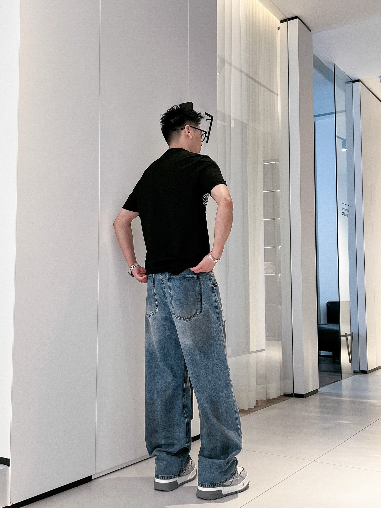 專櫃同步彈力長絨棉高仿Fendi圓領短袖T恤男裝