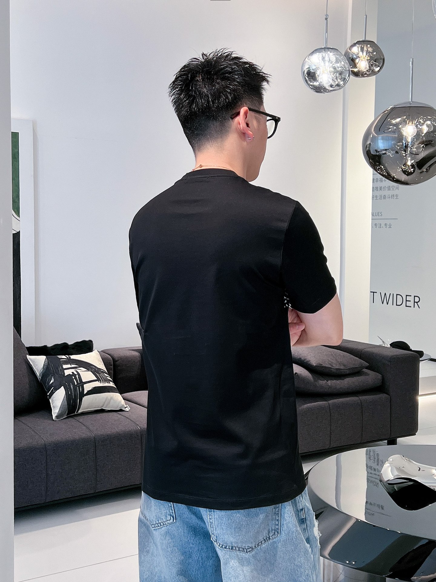 專櫃同步彈力長絨棉高仿Fendi圓領短袖T恤男裝