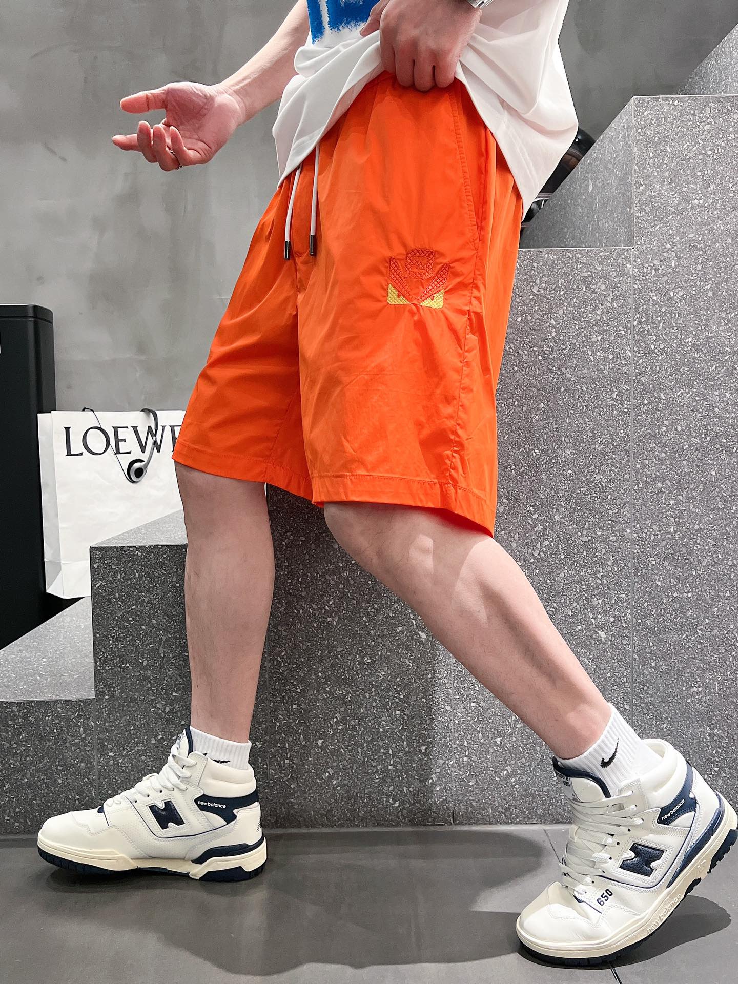Fendi芬迪高仿男女同款褲子休閒五分褲 橙色