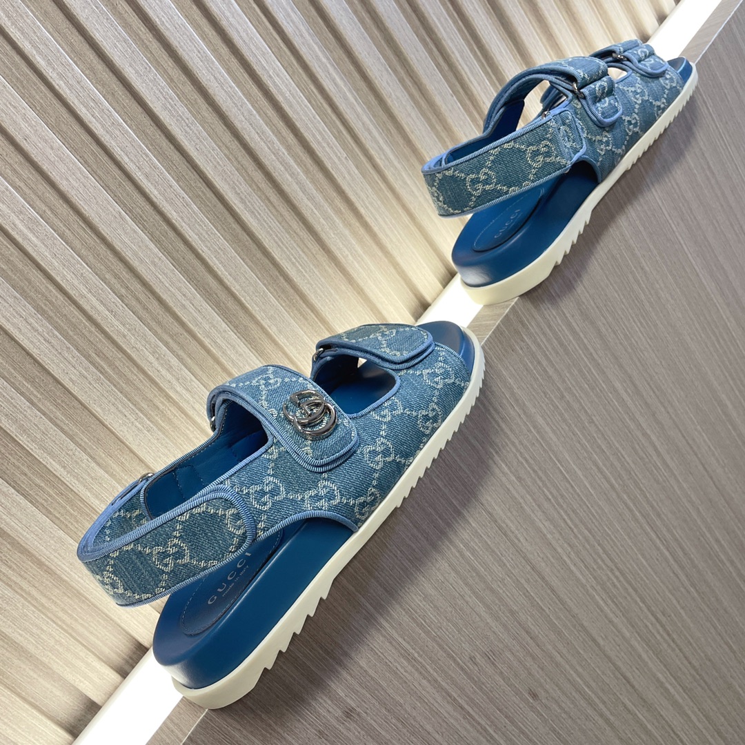 高仿Gucci 沙灘涼鞋 經典老佈鞋 專櫃同步 藍色