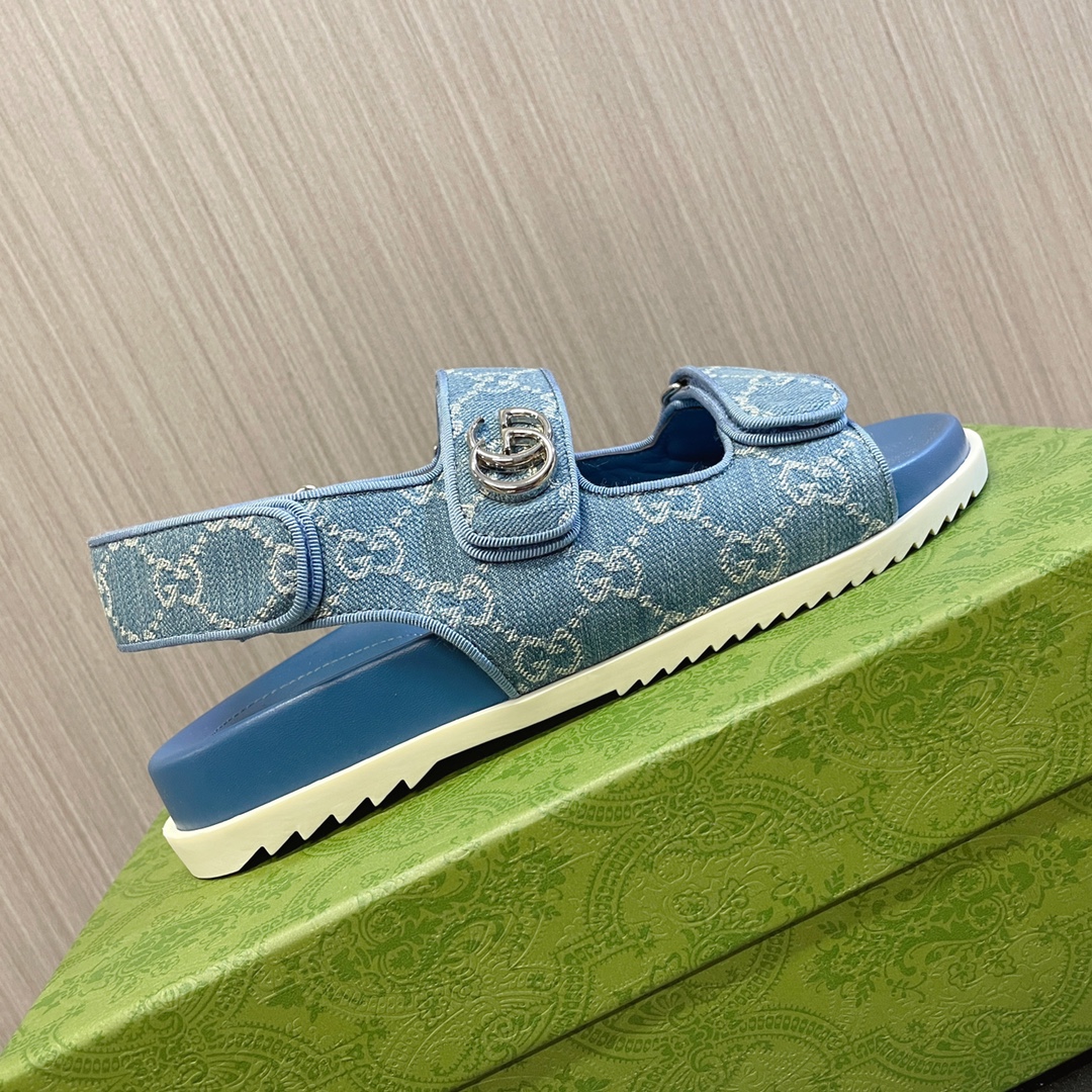 高仿Gucci 沙灘涼鞋 經典老佈鞋 專櫃同步 藍色