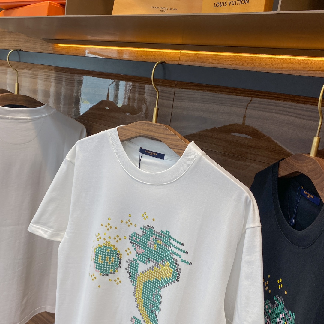 頂級奢侈品服裝歐美大牌高仿LV春夏新品純棉圓領短袖T恤