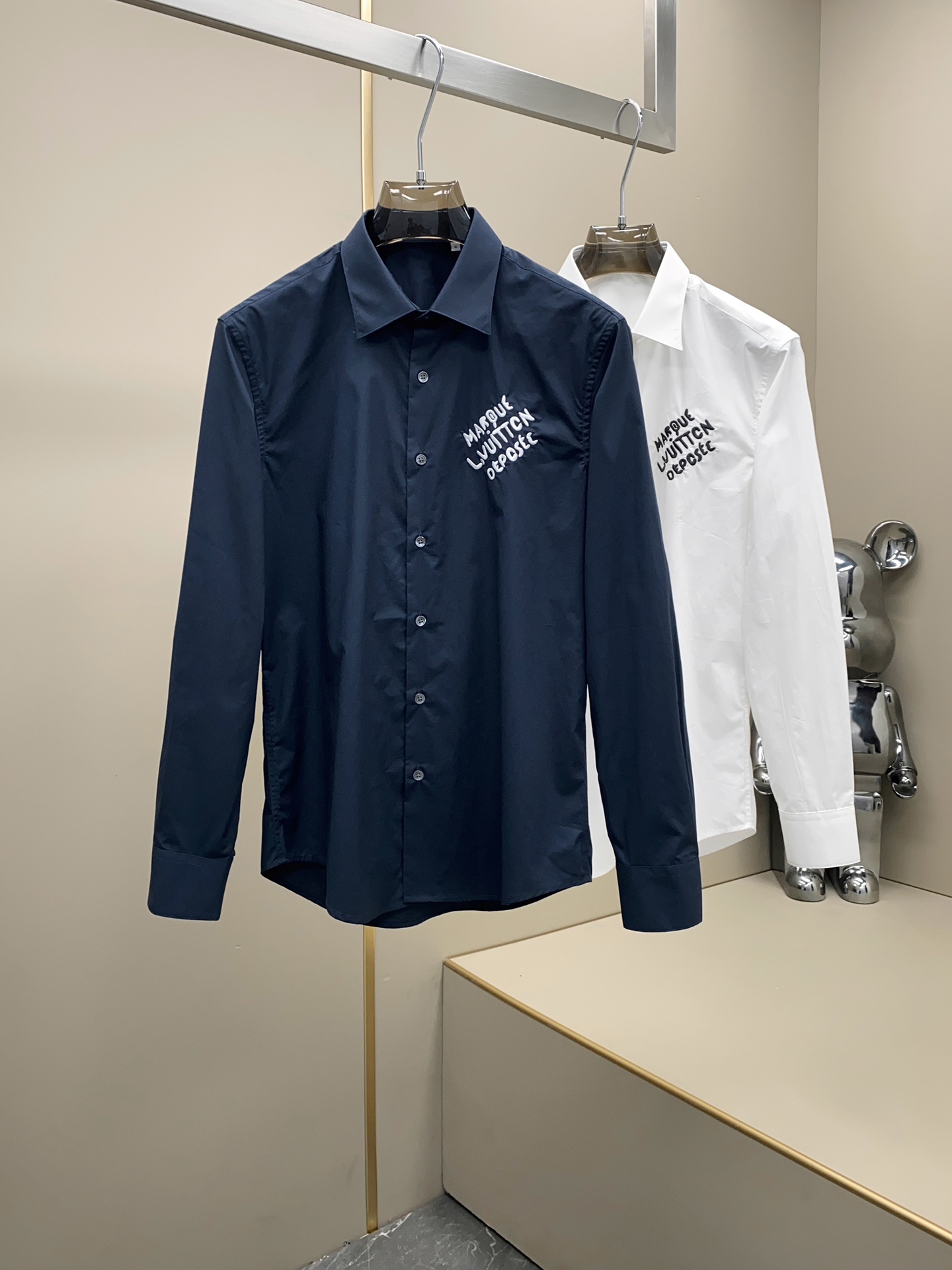 頂級字母刺繡LV高仿路易威登純棉長袖襯衣男裝衣服