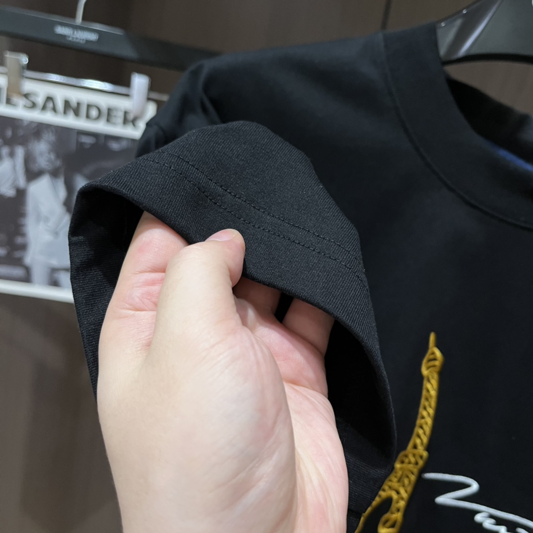 頂級奢侈品LV路易威登刺繡純棉短袖圓領T恤 黑色