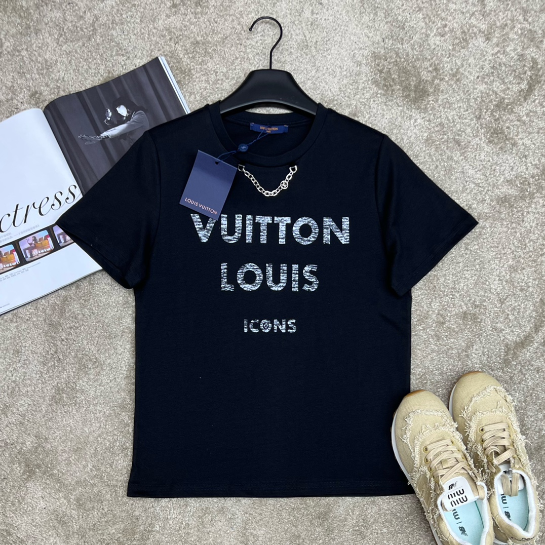 Louis Vuitton高仿LV字母印花男女同款短袖T恤