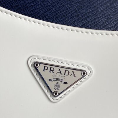 原單普拉達包包 Prada Cleo拋光皮革掛肩袋腋下包 米白