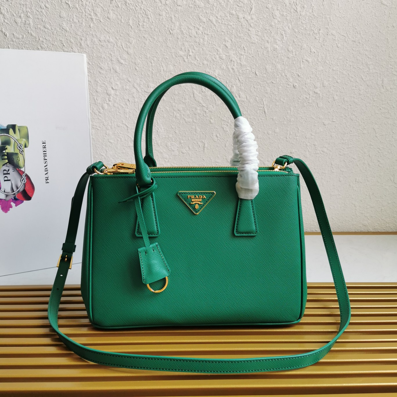 複刻普拉達包包 中號Prada Galleria Saffiano皮革手袋 殺手包 緑色