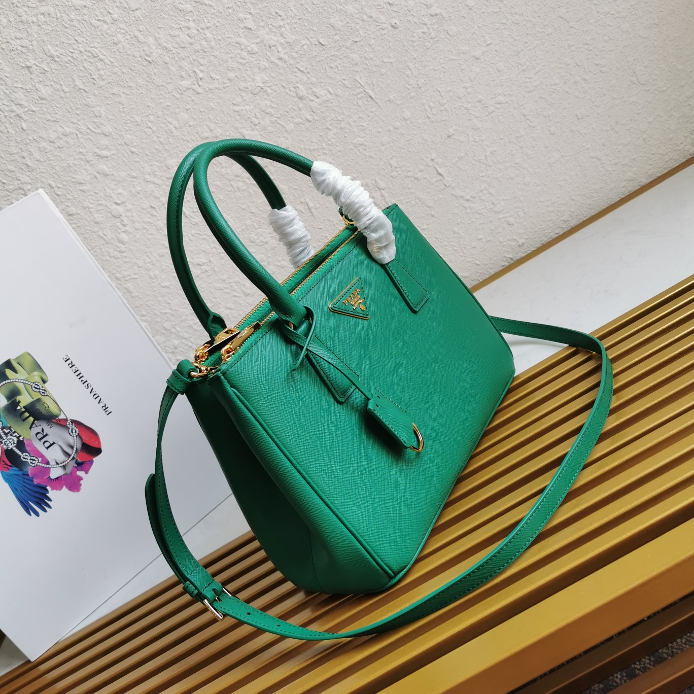 複刻普拉達包包 中號Prada Galleria Saffiano皮革手袋 殺手包 緑色