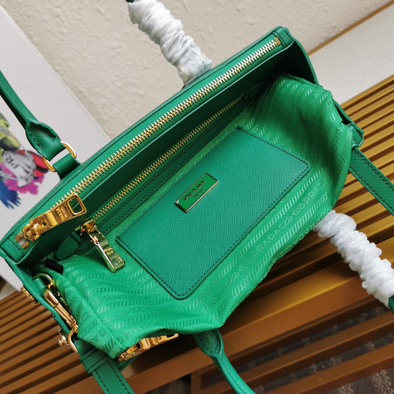 複刻普拉達包包 中號Prada Galleria Saffiano皮革手袋 殺手包 緑色