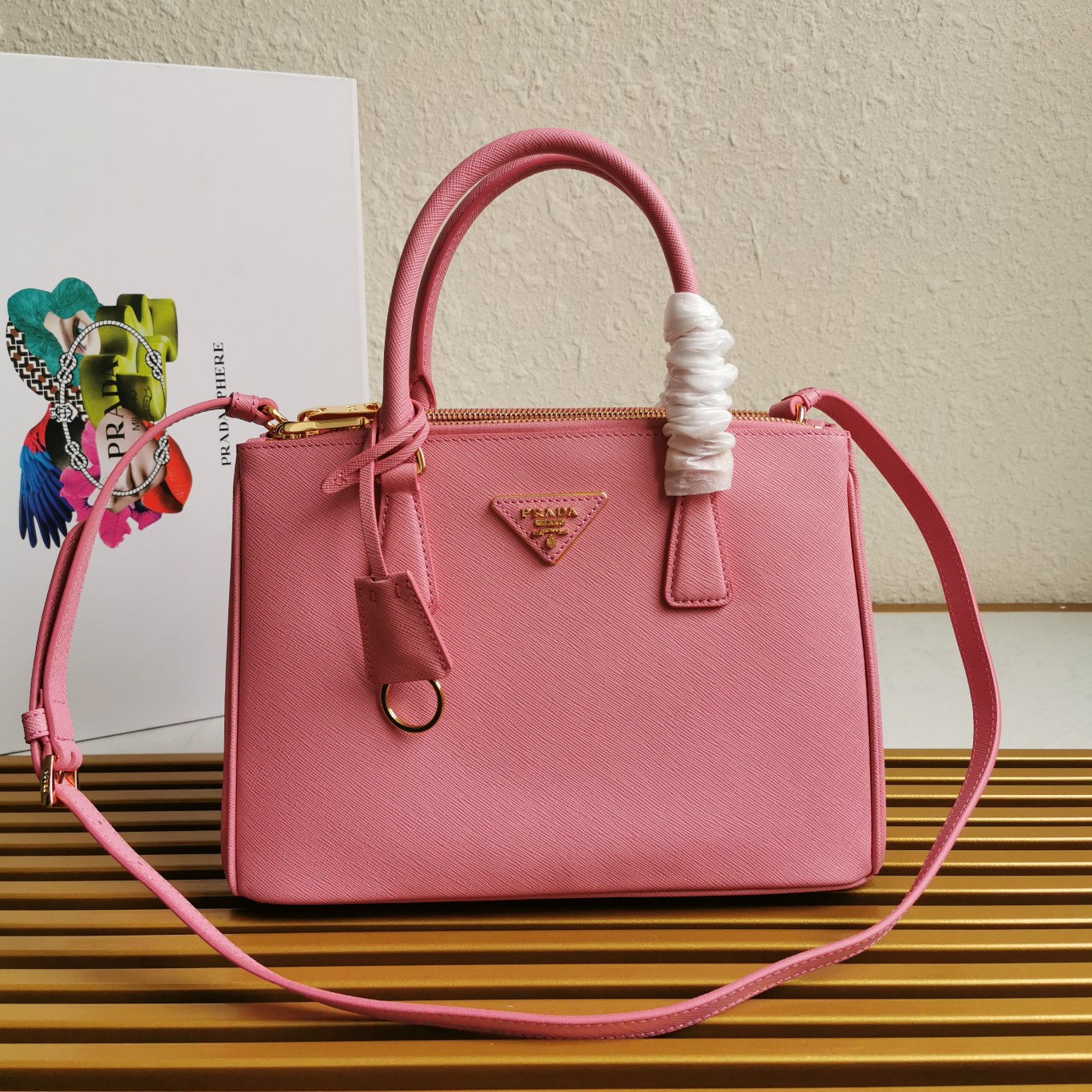 複刻普拉達包包 中號Prada Galleria Saffiano皮革手袋 殺手包 粉紅