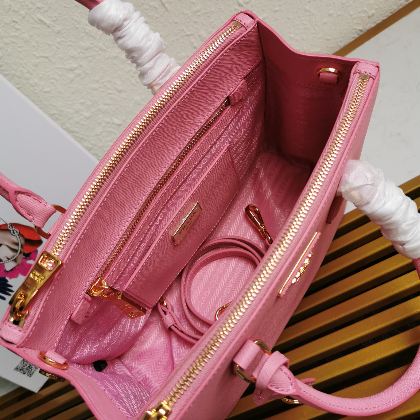 複刻普拉達包包 中號Prada Galleria Saffiano皮革手袋 殺手包 粉紅