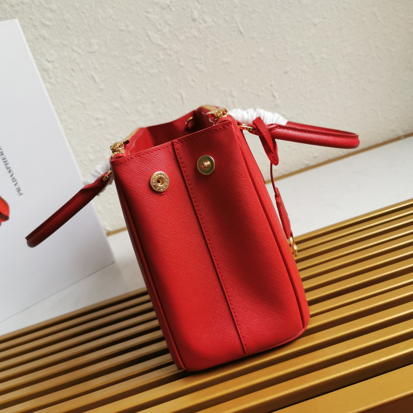 複刻普拉達包包 中號Prada Galleria Saffiano皮革手袋 殺手包 紅色