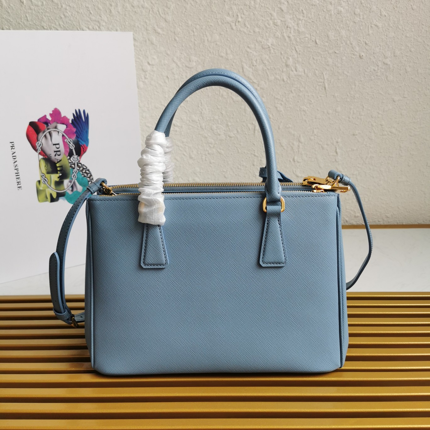 複刻普拉達包包 中號Prada Galleria Saffiano皮革手袋 殺手包 淺藍