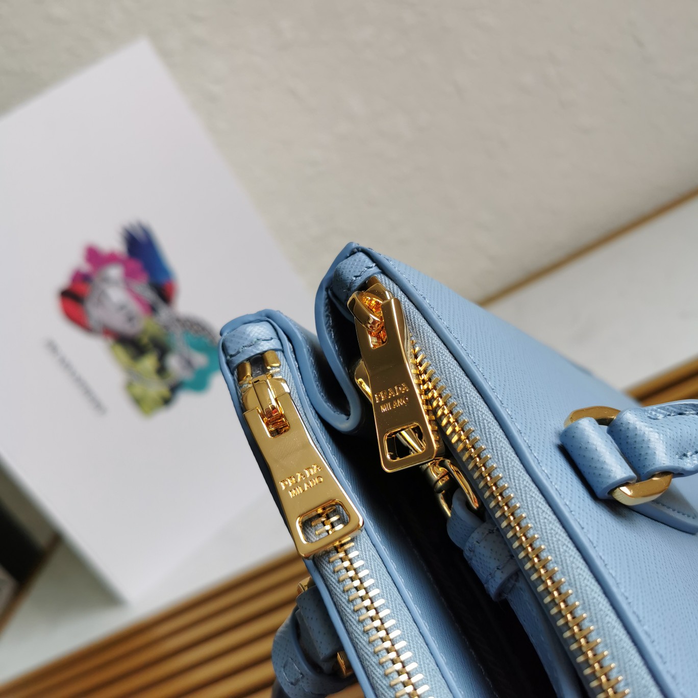 複刻普拉達包包 中號Prada Galleria Saffiano皮革手袋 殺手包 淺藍