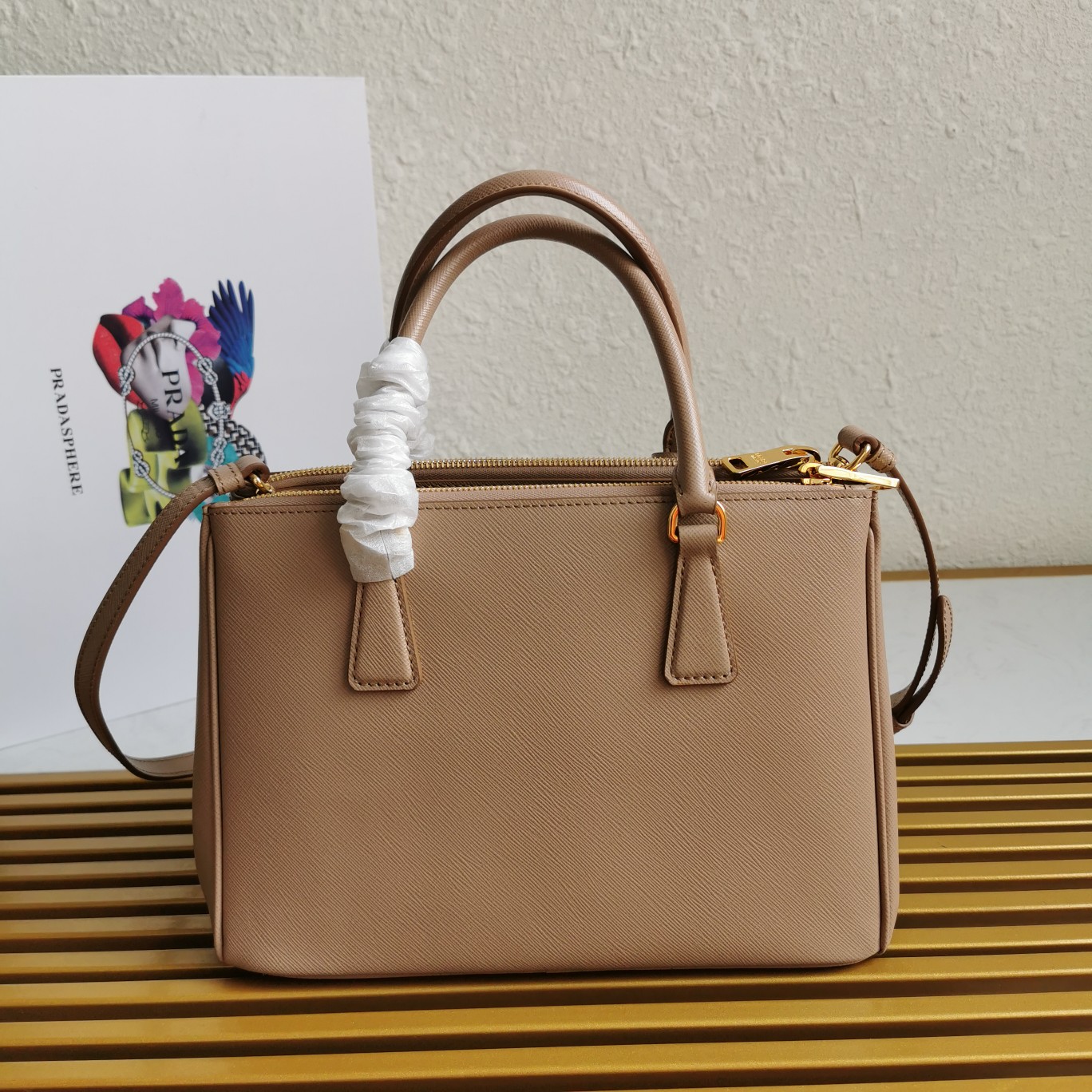 複刻普拉達包包 中號Prada Galleria Saffiano皮革手袋 殺手包 棕色