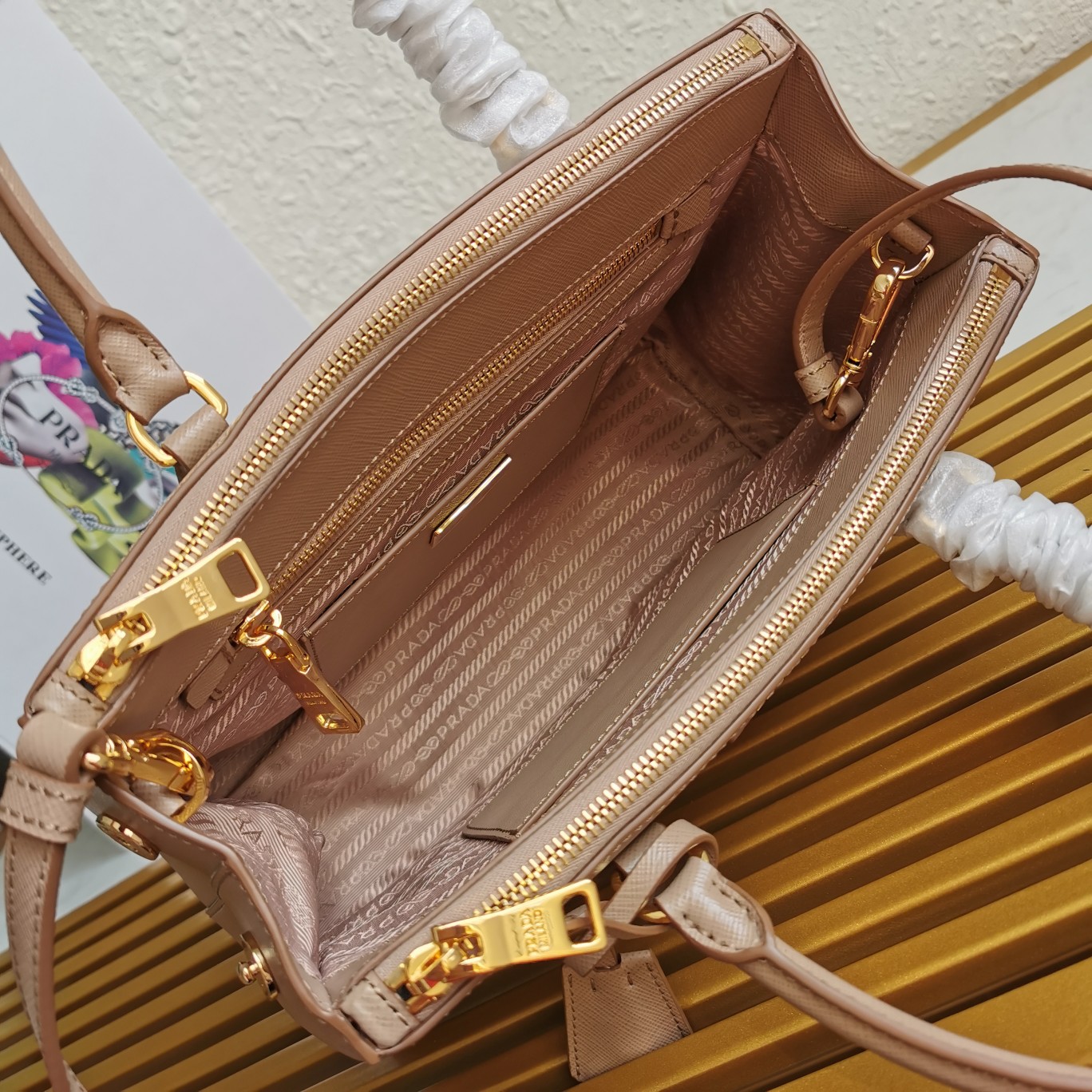 複刻普拉達包包 中號Prada Galleria Saffiano皮革手袋 殺手包 棕色